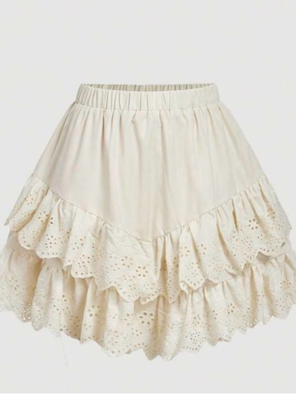 Off White Ruffle Eyelet Skirt